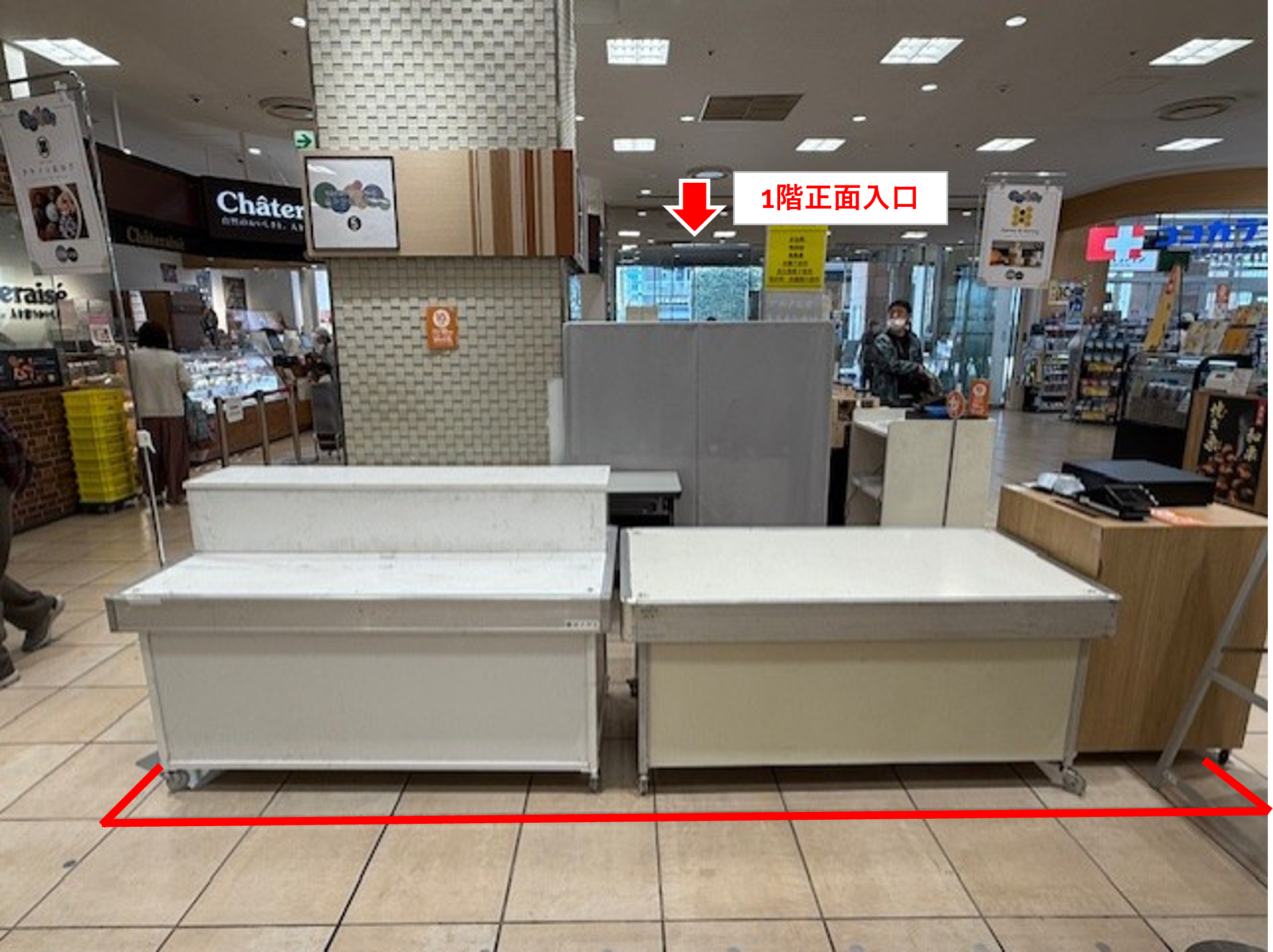 カレンダリウムF02【食・物販】店内入口正面の好立地 スイーツ・惣菜 食物販に最適なスペースです。